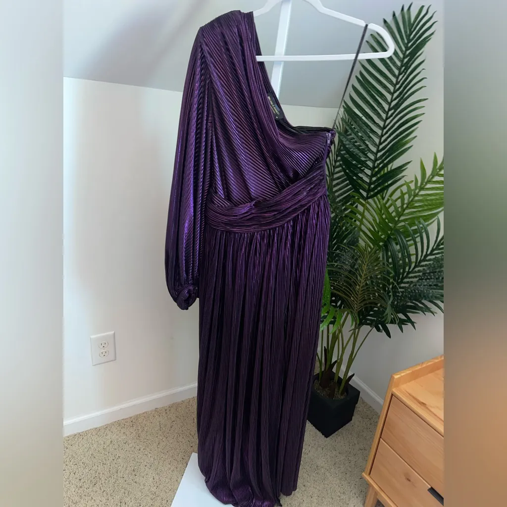 Bronx and Banco‎ Florence Pleated One Shoulder Slit Gown Maxi Dress Purple M - Image 6