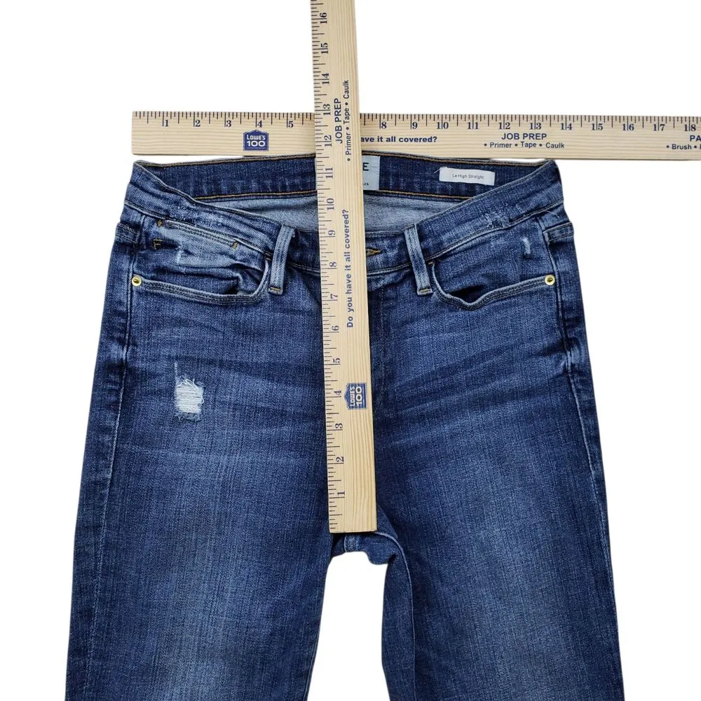 Frame Denim Le High Straight Jeans Womens 27 Blue Distressed Raw Hem - Image 5