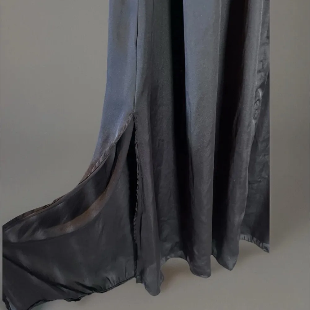 Zara Midi Dress Sz L Black Slit at Shoulders Tie V-Neck No Pleats Balletcore - Image 7
