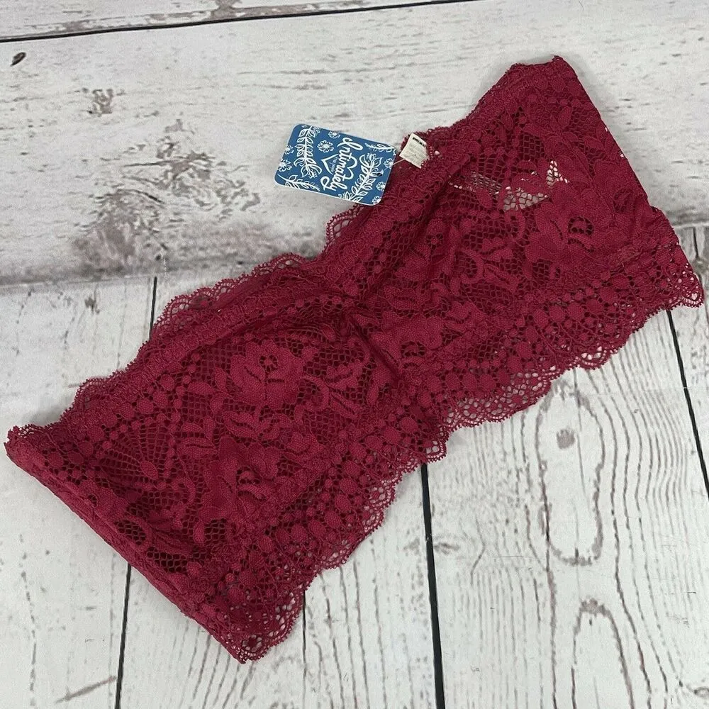 Free People Intimately Bandeau Bra Lacey Looks Burgundy X-Small XS Strapless New - Image 5
