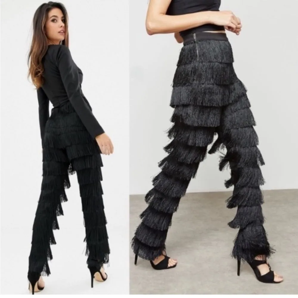 Lavish Alice NWT Black Tiered Fringe Pants XS - Image 2