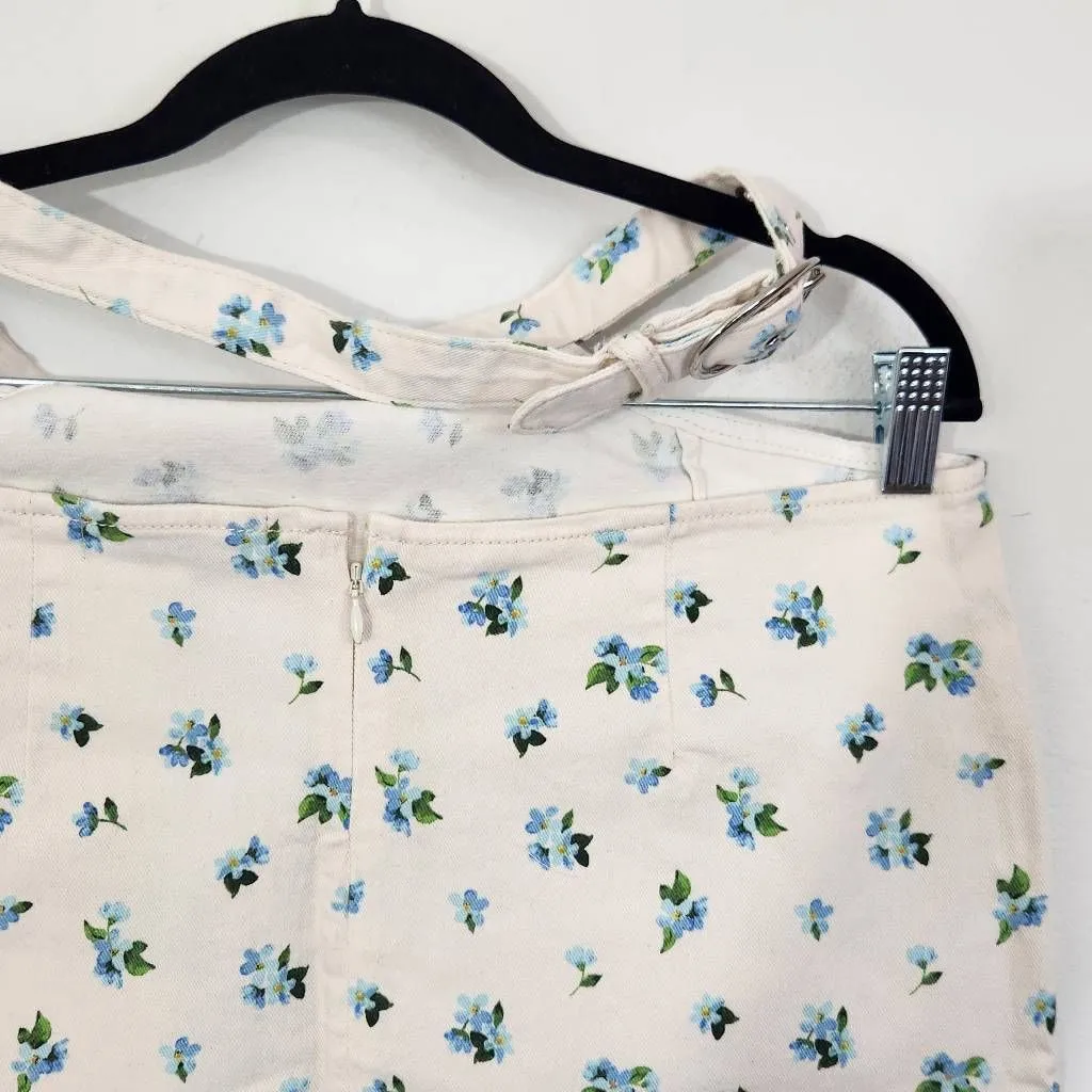 WeWoreWhat Blue Floral Cut Out Denim Mini Skirt NWT Size Large Floral Jean Skirt - Image 6
