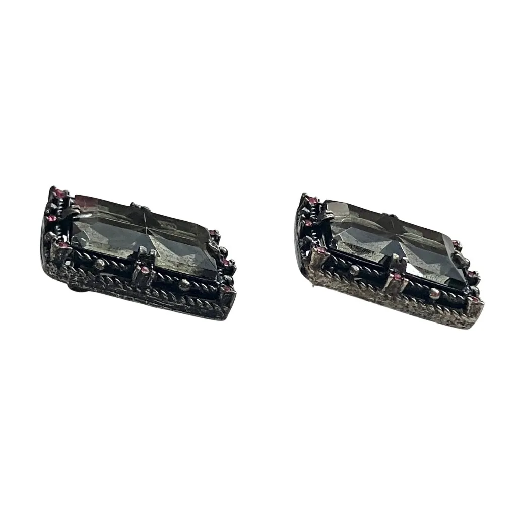 Vintage 50s Signed Sarah Coventry Midnight Magic Black Smoky Stone Clip Earrings - Image 4