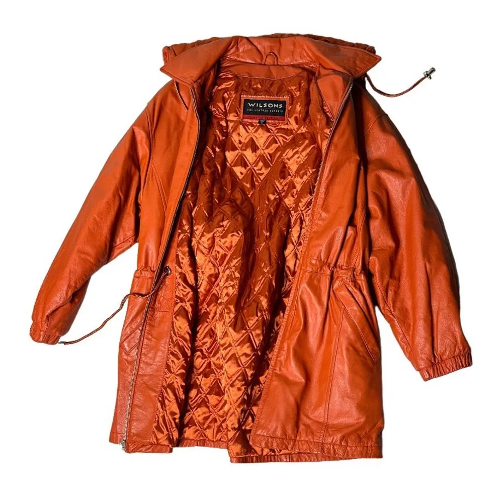 WILSONS LEATHER Orange Jacket Coat Anorak Parka Insulated Zip Hood Size Medium - Image 6