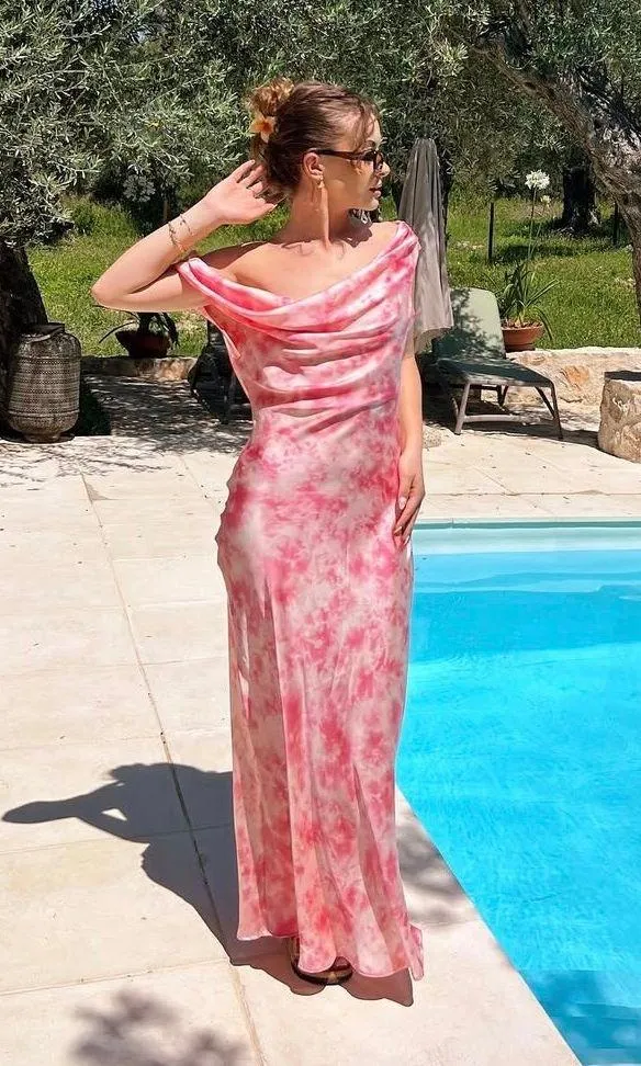 Zara maxi satin dress Tie-Dye crown neck bohemian casual summer vacation  - Image 6
