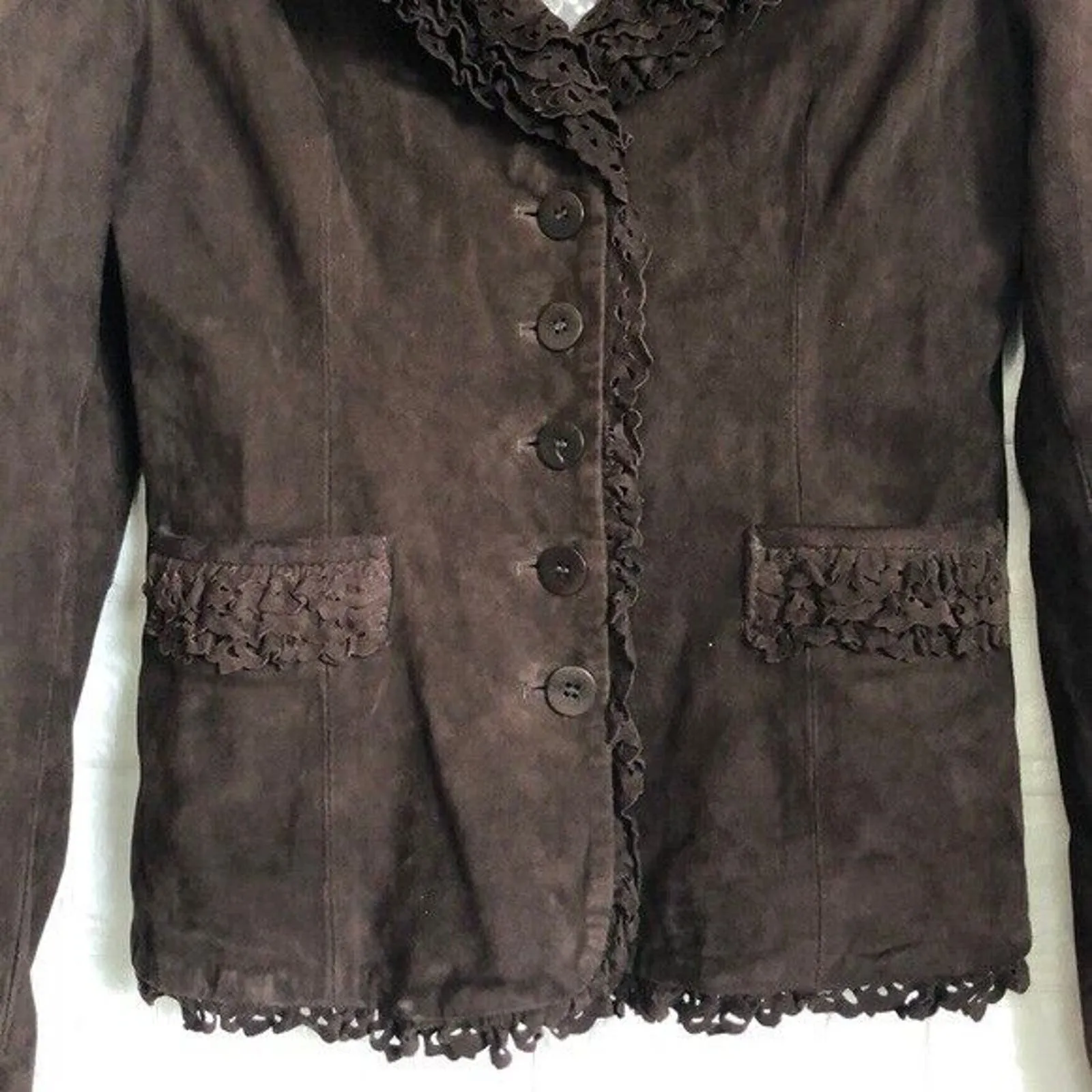 Vera Pelle Real Leather scallop‎ laser cut suede 44 Women’s M Medium - Image 6