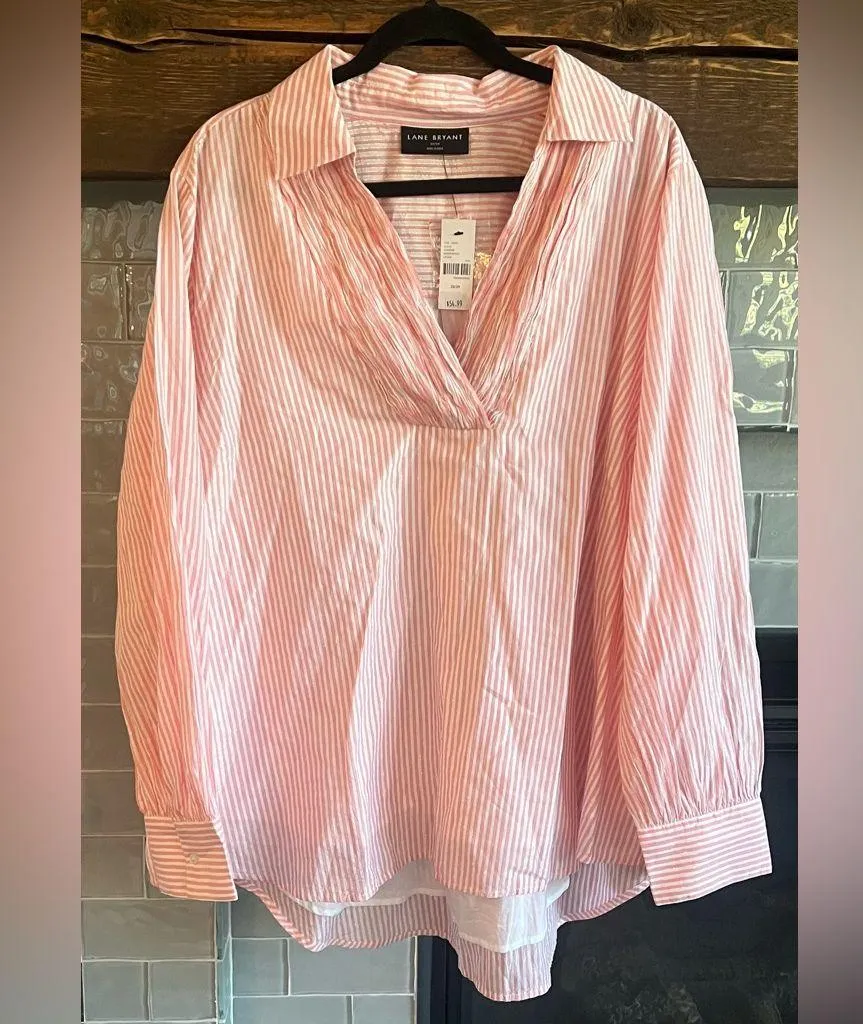Lane Bryant Tunic Top Size 22/24 Peach White Shirt Smocked New - Image 2