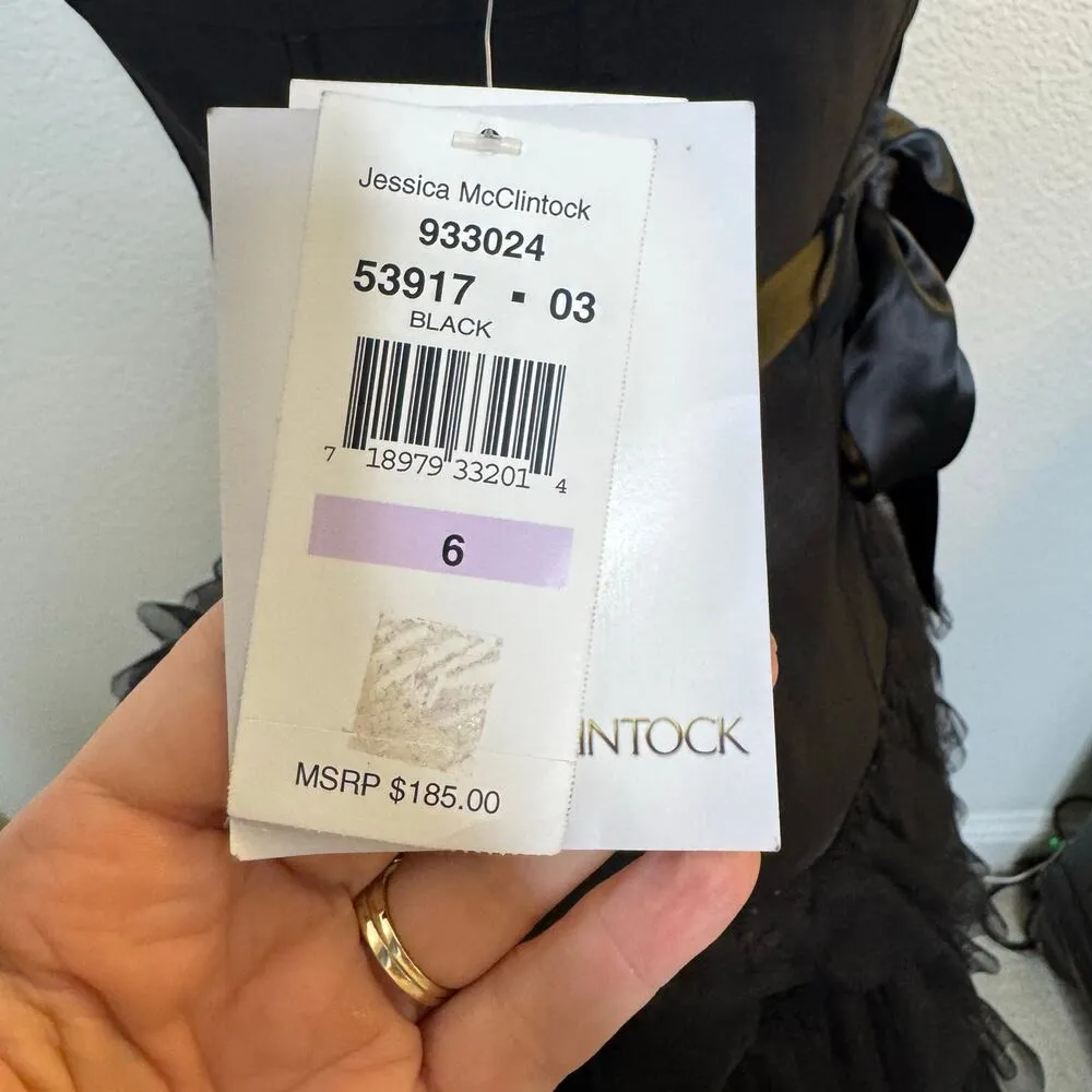 NEW Vintage Jessica Mcclintock Strapless Ruffle Lace Cocktail Dress Black Prom 6 - Image 9