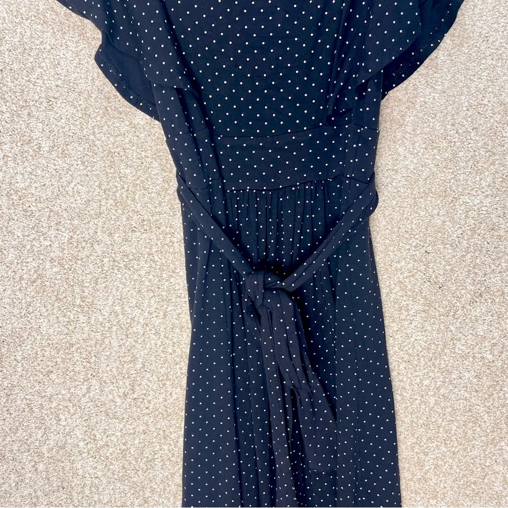 Imperfect Gap black polka dot dress flutter sleeves tie back stretchy vneck 2007 - Image 6