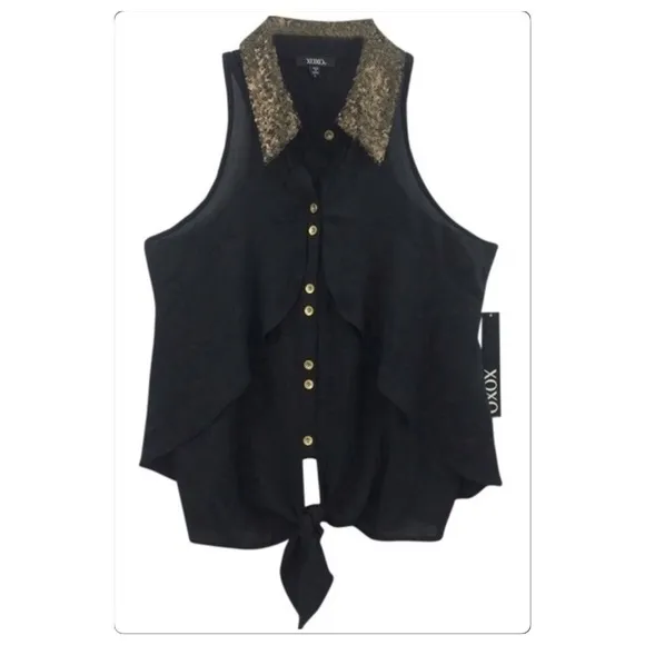 𝅺xoxo sequin collar tie front sheer sleeveless top size S - Image 10