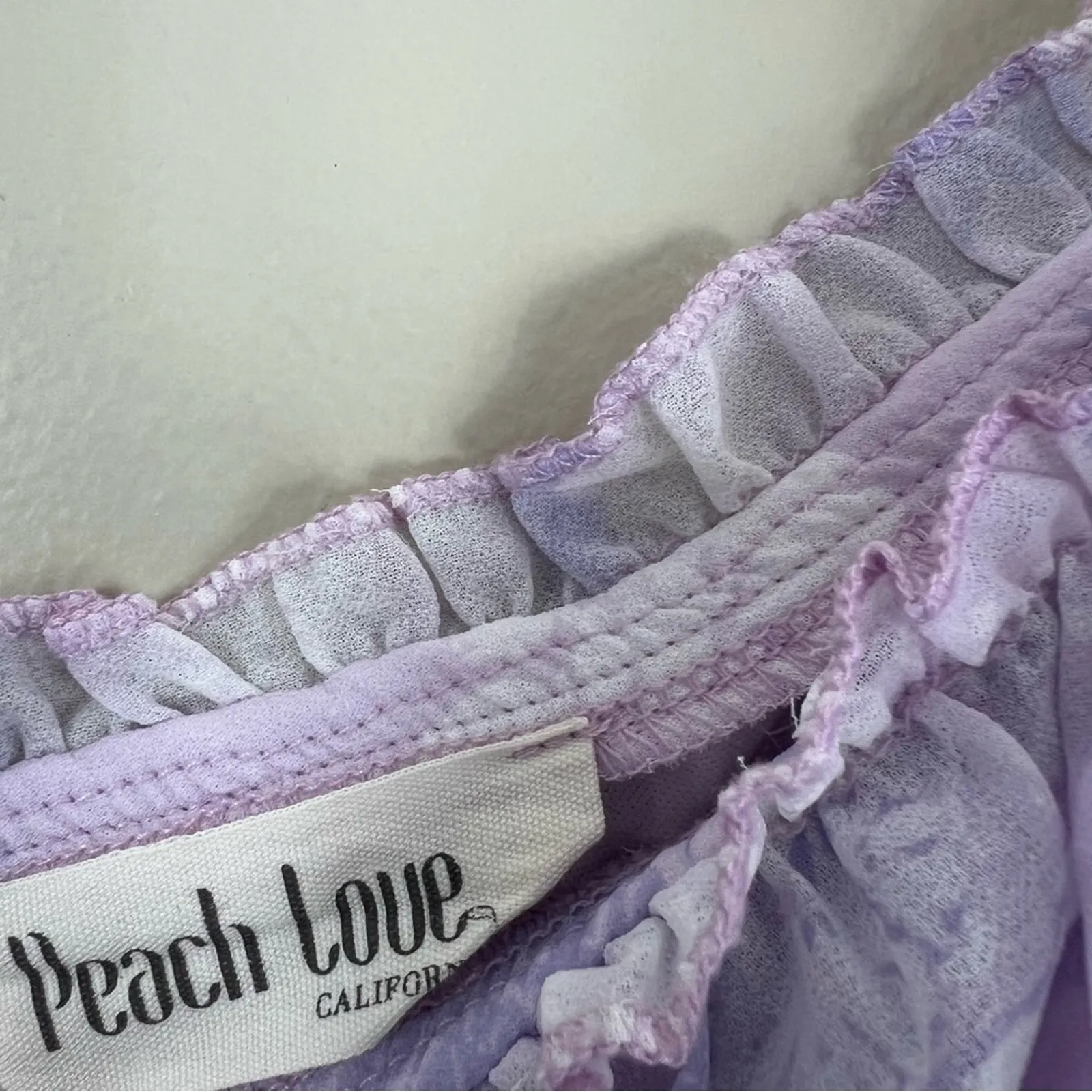 Peach Love California Mini Dress Womens M Purple Floral Tiered One Shoulder - Image 5