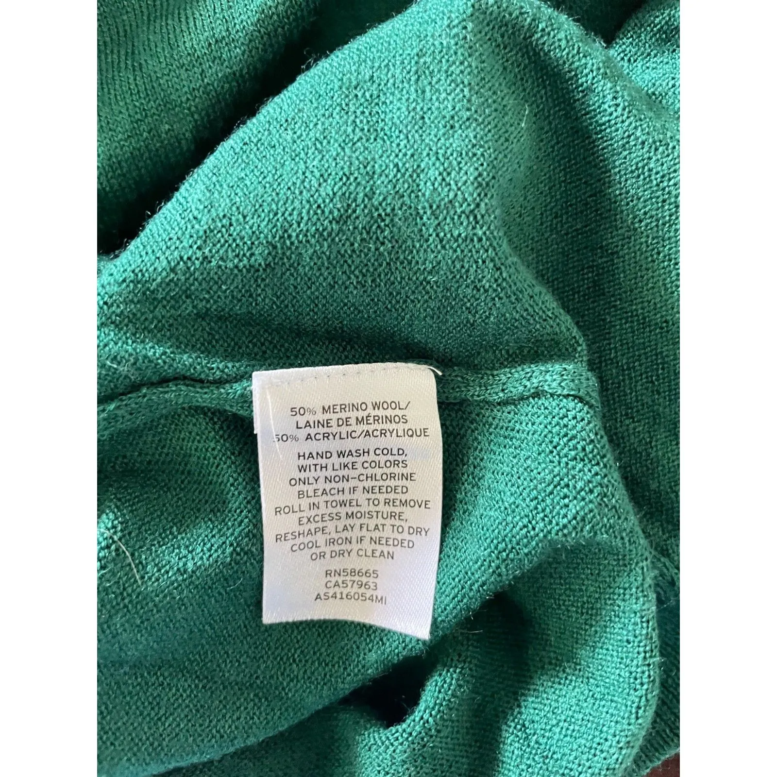 Womens Turtleneck Sweater XL Green Merino Wool Blend Minimalist Knit Top - Image 5