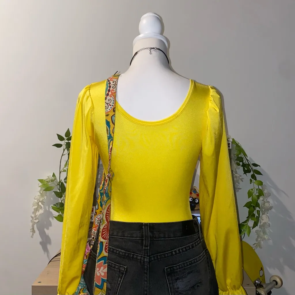 70s vintage yellow whimsical bohemian ruffle long sleeve ballet leotard bodysuit - Image 7