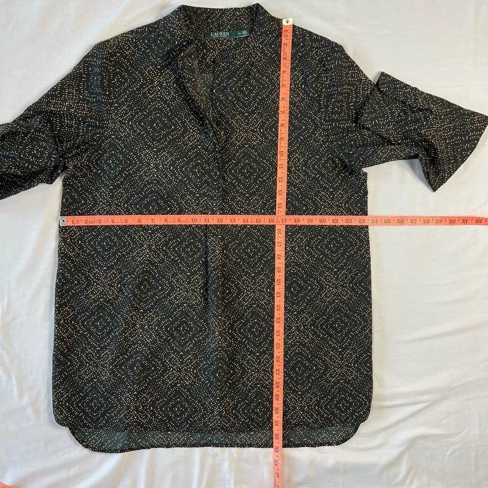 Lauren Ralph Lauren Women's XL Blouse Black Gold Tunic Sleek Silky - Image 4
