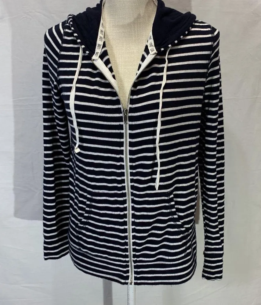 Iris Full Zip Navy Blue and White Striped Hoodie Size L - Image 2