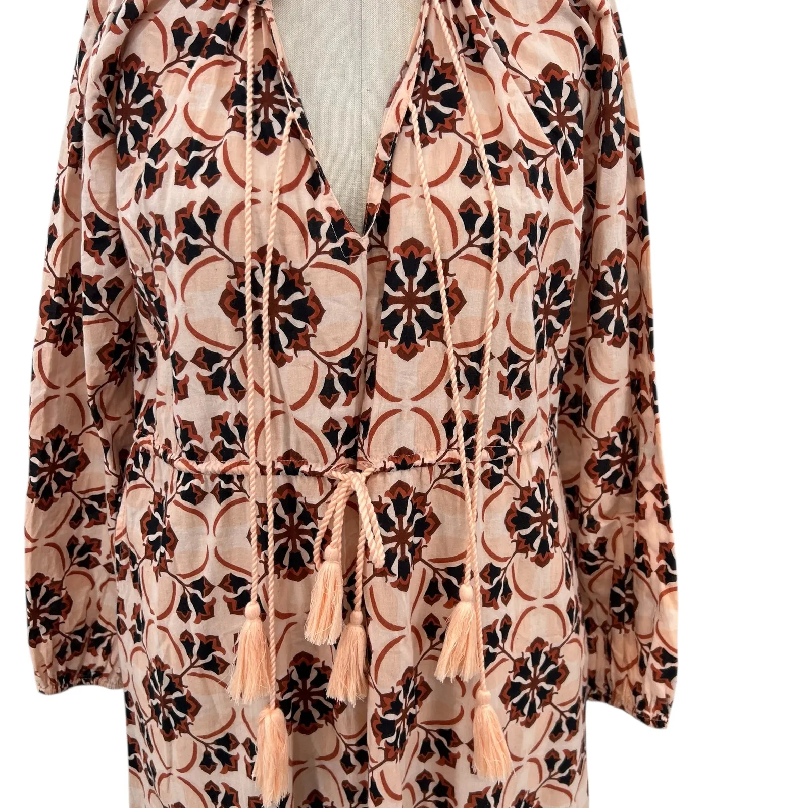 Mille Resort‎ Astrid Dress Sayulita Print Geometric Mosaic Cotton Pink Size XS - Image 5