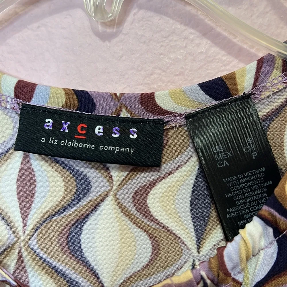 Axcess by Liz Claiborne 70s Style Mod Print Dress. Size S Tan - Image 4