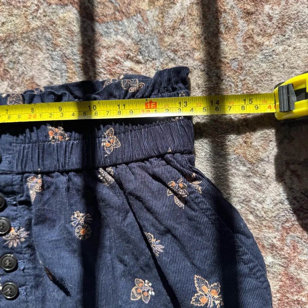 Madewell Navy Blue Floral Paperbag Button Mini Skirt Baby Corduroy XS Boho - Image 3