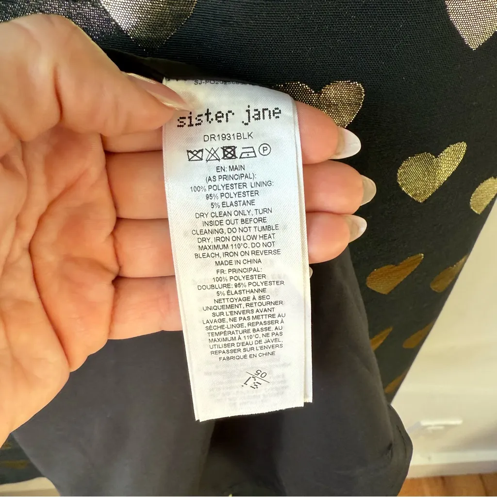 Sister Jane Golden Hearts Black & Gold Puff Sleeve Midi Dress M Size M - Image 8