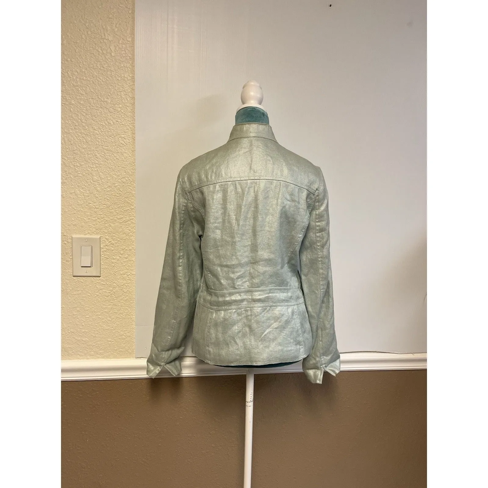 Sigrid Olsen Collection Light Mint Silver Linen Canvas Jacket Button Front size - Image 2