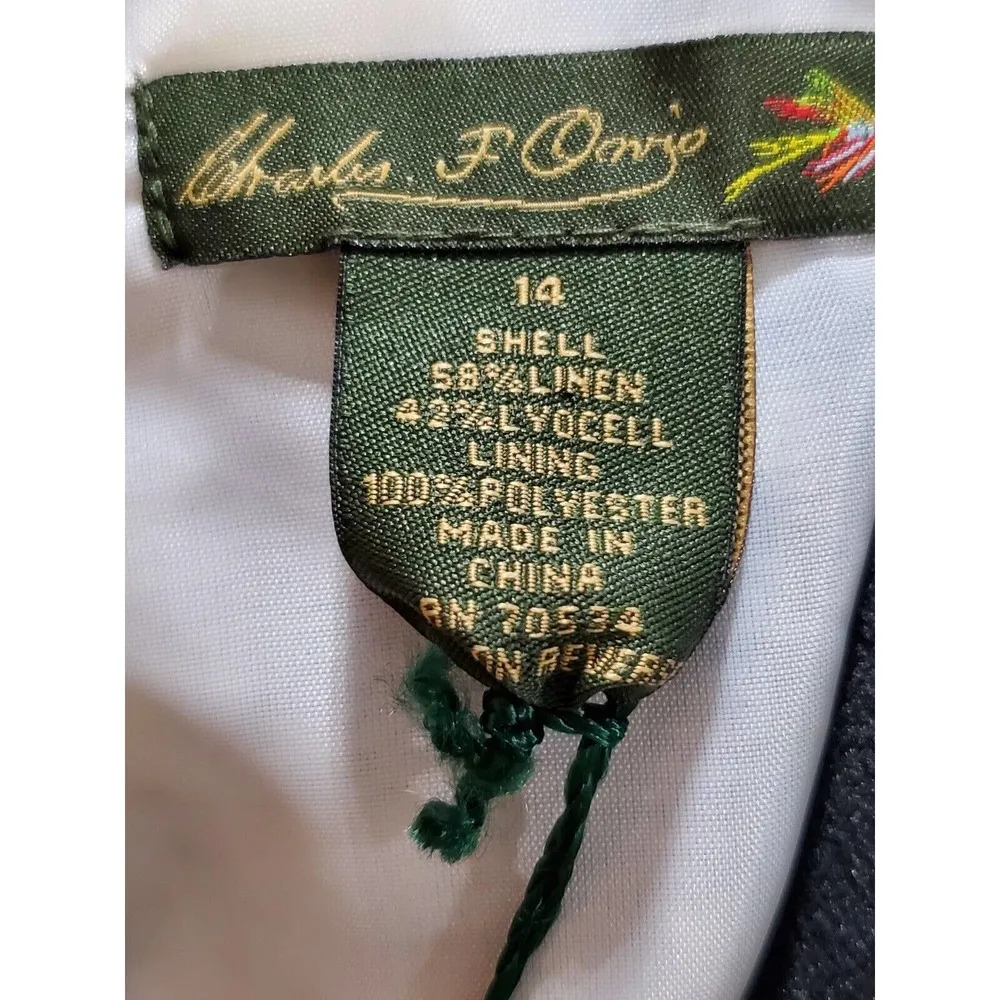 Orvis Women's Blue Floral Linen V-Neck Short Sleeve Knee Length Dress Size 14 - Image 11