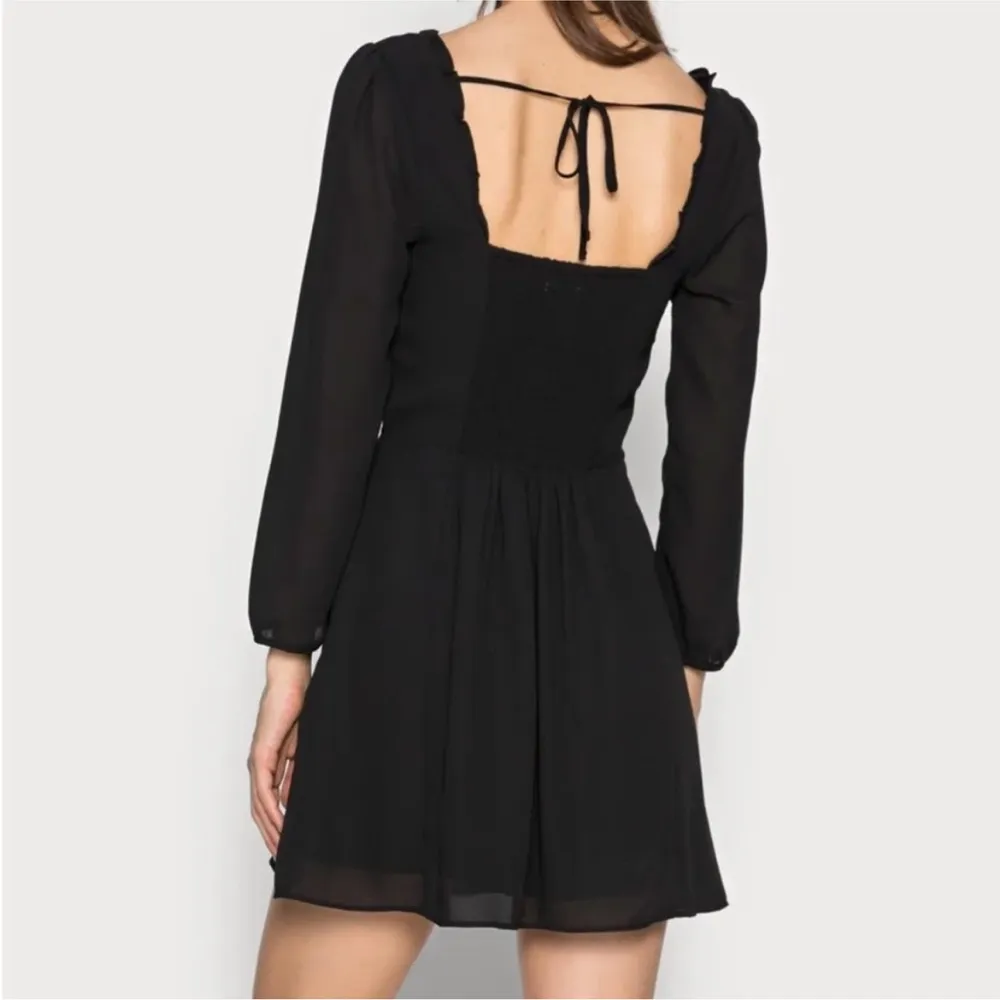 Abercrombie & Fitch Portrait Neck Mini Dress Black  Ruffle Trim Whimsigoth M - Image 2