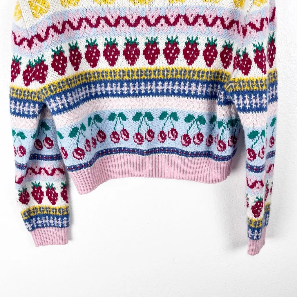ZARA Multicolored Fruits Print Long Sleeves Jacquard Sweater Size Small - Image 8