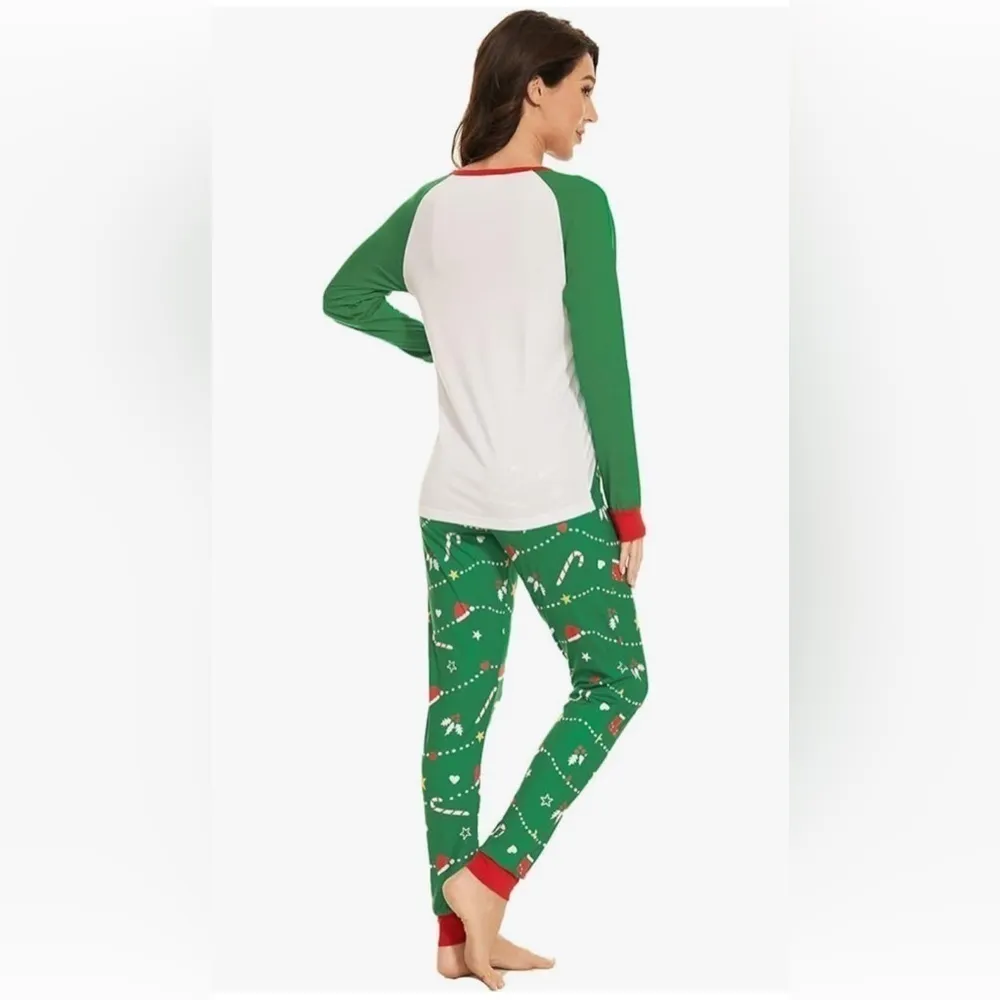 Woman’s Holiday Pajama Set Christmas Tree Large Green - Image 2