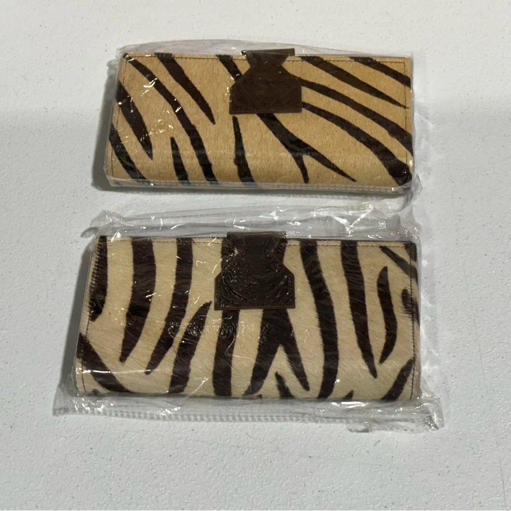 Lot Of 2 Real Handmade Animal Print Fur Leather Loop Closure Wallet/Hand Clutch - Image 13