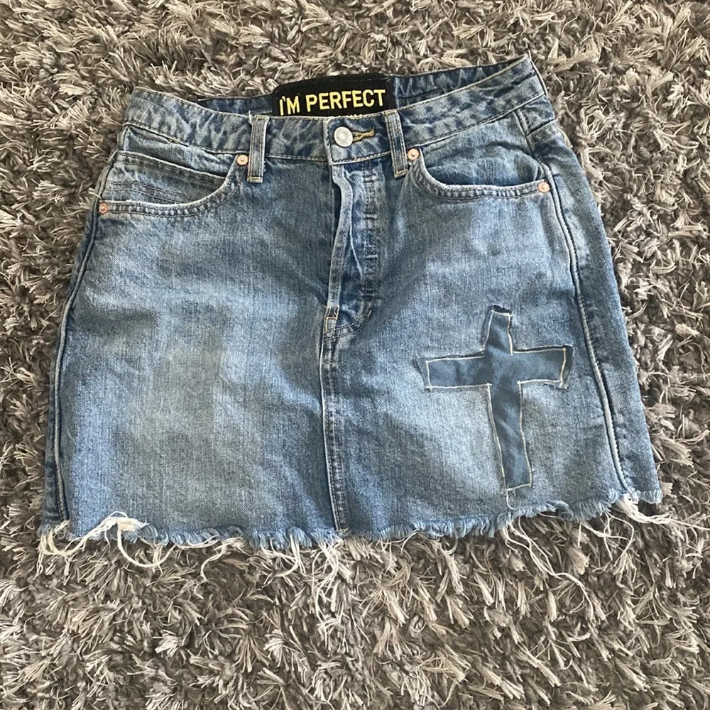 Custom distressed denim cross micro mini skirt - Image 4