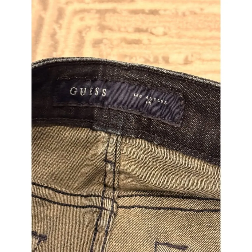 GUESS women's 27" waist blue denim skinny jeans with black leather ankle zippers - Image 3