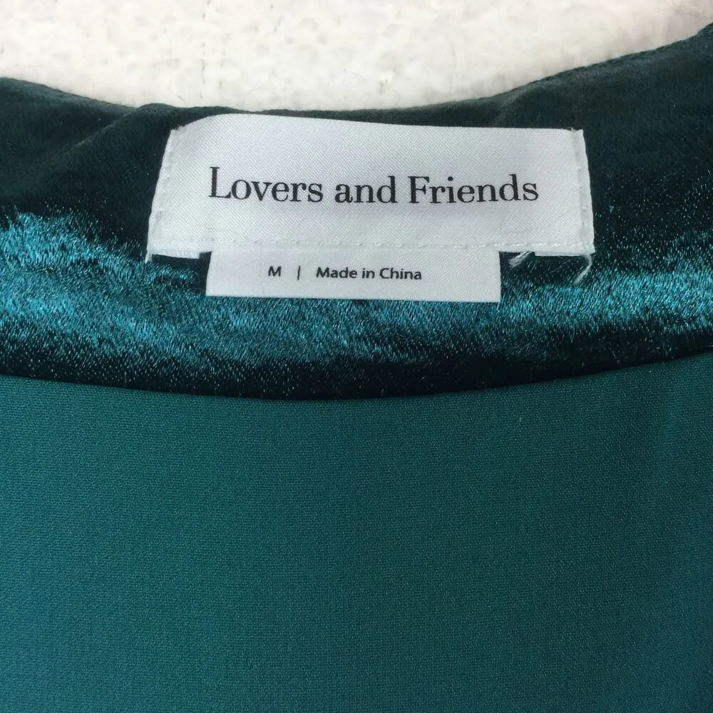 Lovers + Friends Kendall Green Satin Jumpsuit Medium Tie Front Long Sleeve - Image 5