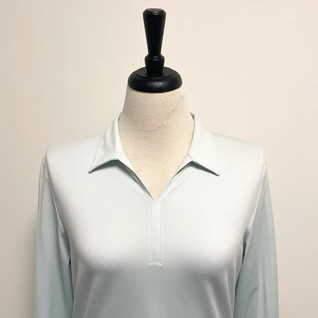 Nike Golf Mint Green Long Sleeve Collared V Neck Dri Fit Shirt Large Stretch - Image 2