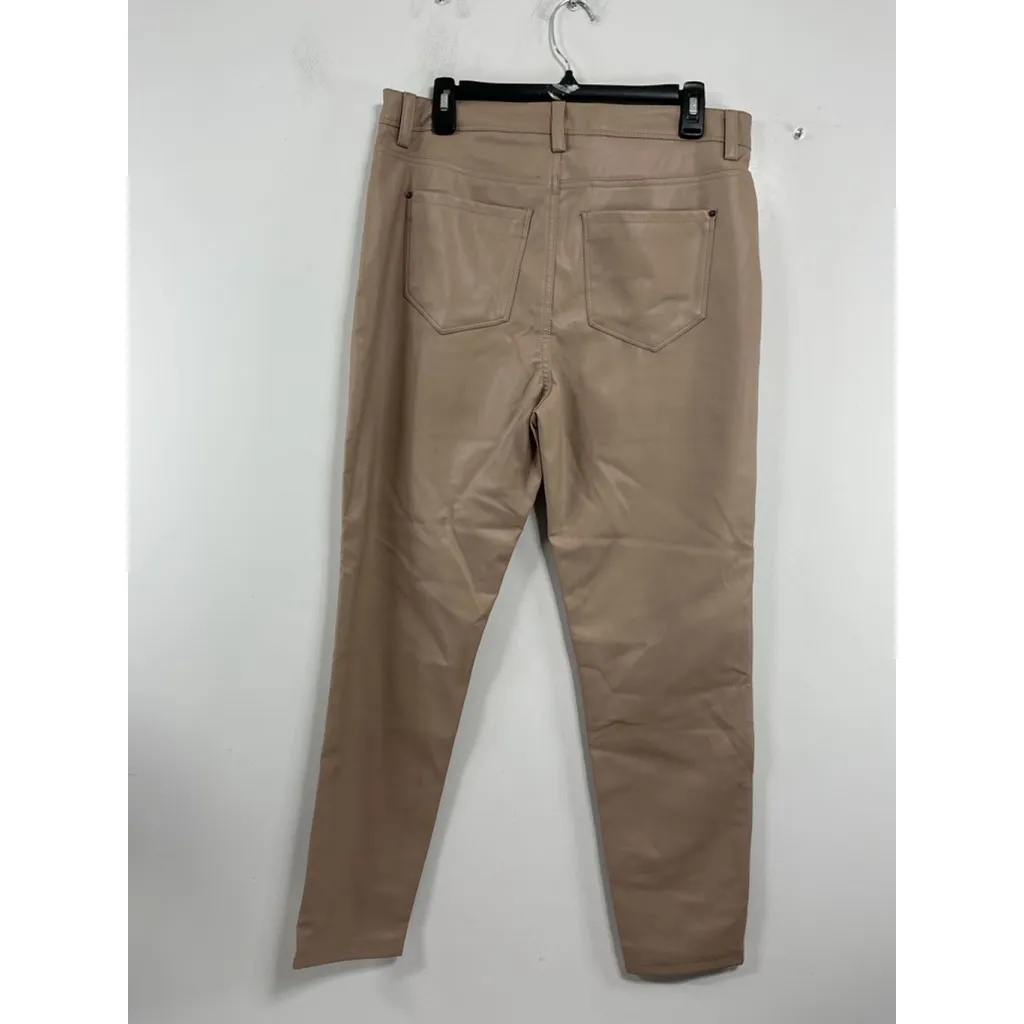 Womans Kensie Jeans Faux Leather Straight Leg Pants 12/31 Nude Zip Button Close Tan - Image 2