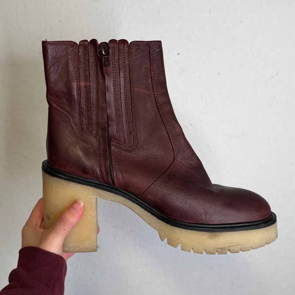 Free People James Wine Leather Platform Heeled Boots - Image 5