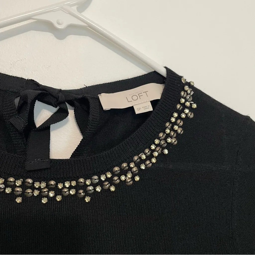 ANN TAYLOR LOFT Black Knit Rhinestone Embellished 3/4 Sleeve Sweater PETITE SP - Image 8
