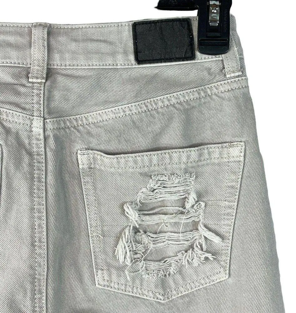 American Eagle SZ 00 Mom Straight Jeans Mid-Rise Distressed Rips Pockets Gray - Image 7