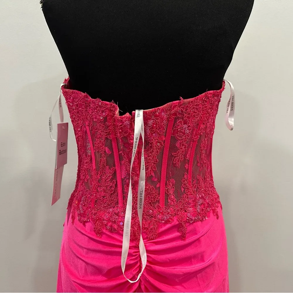 Sherri Hill 55334 Bright Fuchsia Strapless Corset Gown 14 NWOT - Image 9