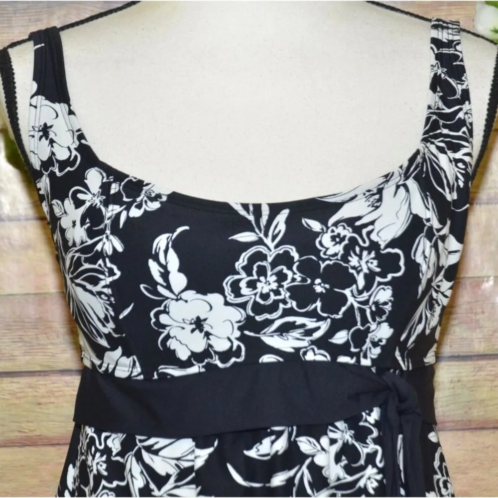 Beach House Ladies Black & White Tankini Bathing Suit Top Floral Tie Size 10 - Image 2