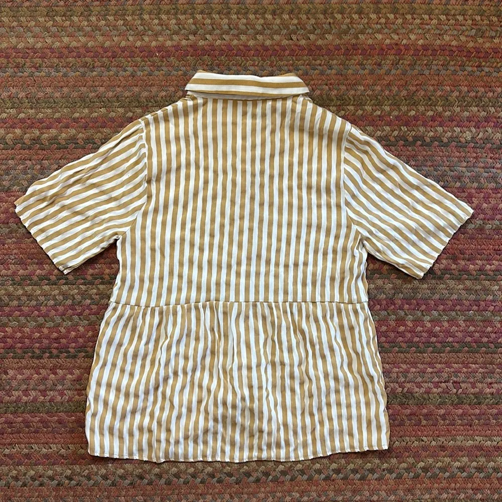 ROOLEE TAN & WHITE STRIPE BUTTON UP POLO TOP - Image 5