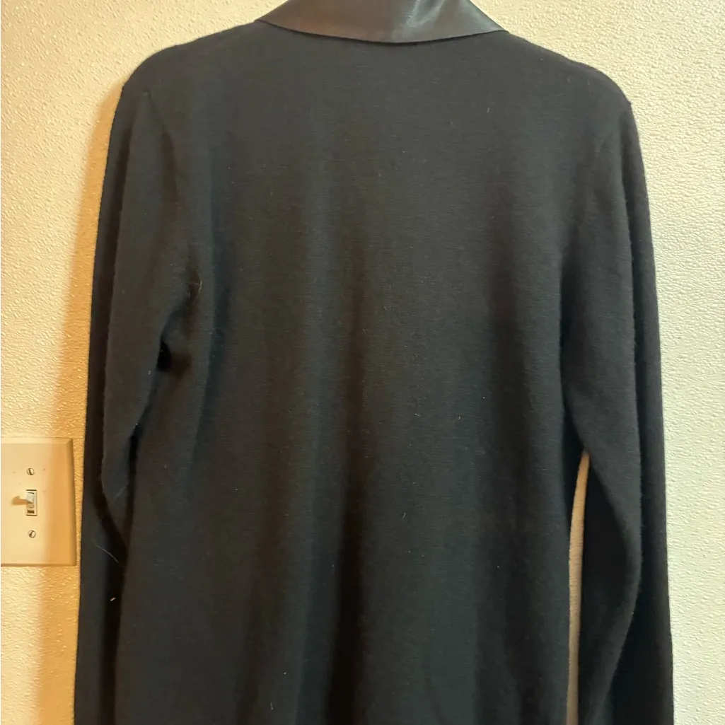 Women's Black Cardigan with Satin Accents on lapel, buttons & pockets L Size L - Image 3