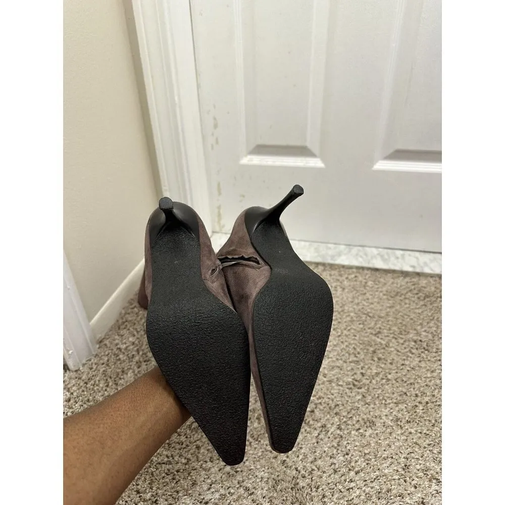 Vicini Made In Italy Tan Suede Faux Fur Lined Knee High Pointed Toe Boots Sz 8 - Image 9