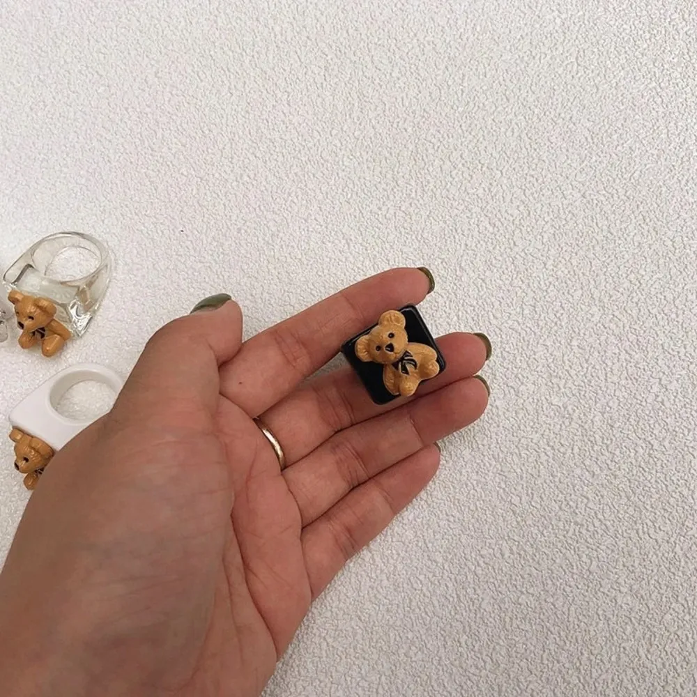 Korean Transparent Resin Black Bear Ring - Image 4