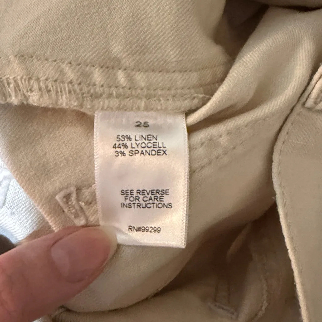 Evereve Joelle Linen Blend Cropped Wide Leg Cream Pants Button Fly Size 25 - Image 5