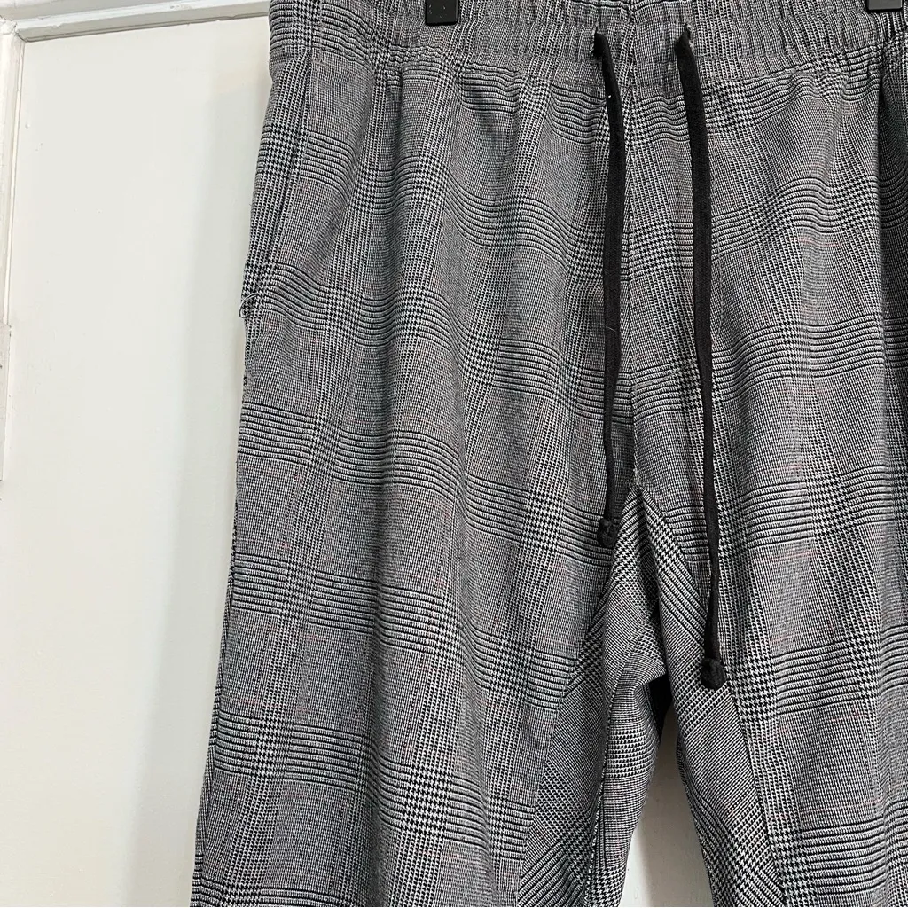 PacSun gray plaid joggers large drawstring casual office slim fit trousers - Image 5
