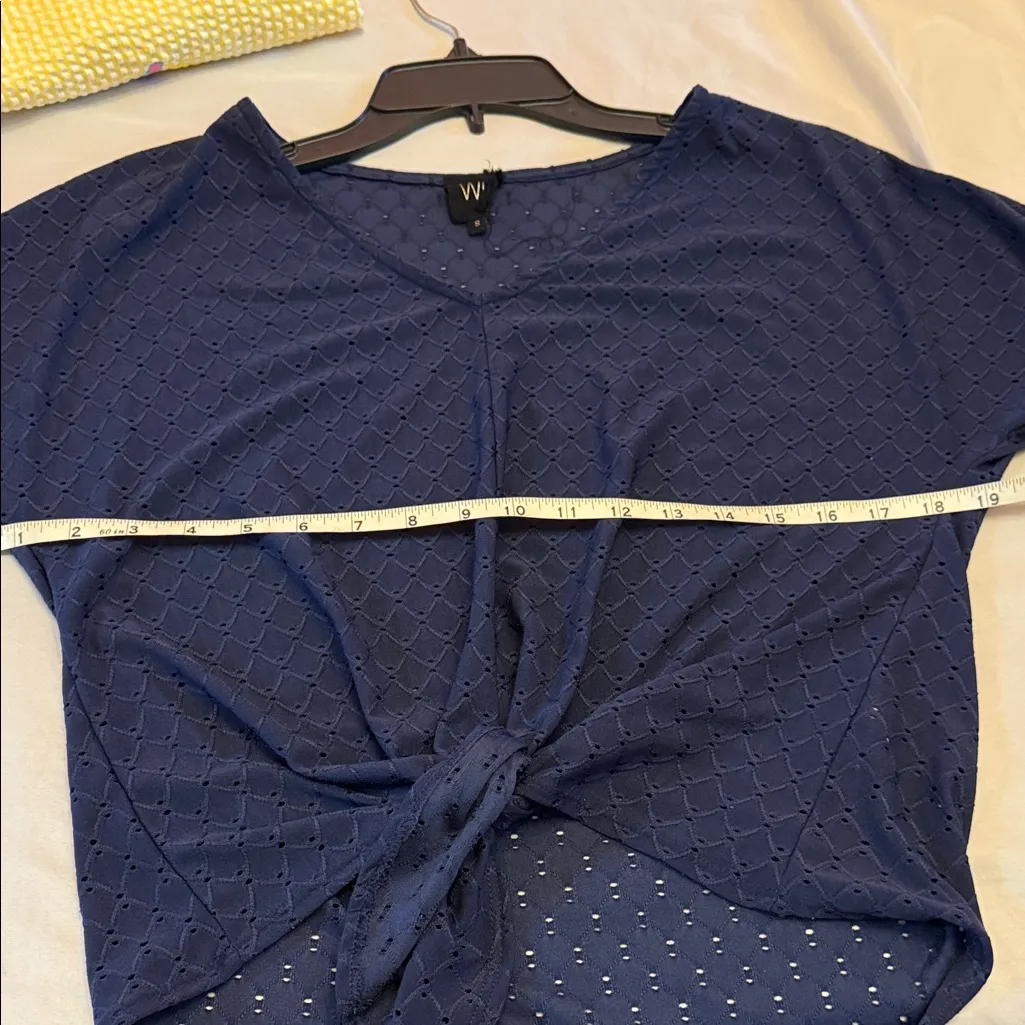 W5 Navy Textured Short Sleeve Top - Image 4
