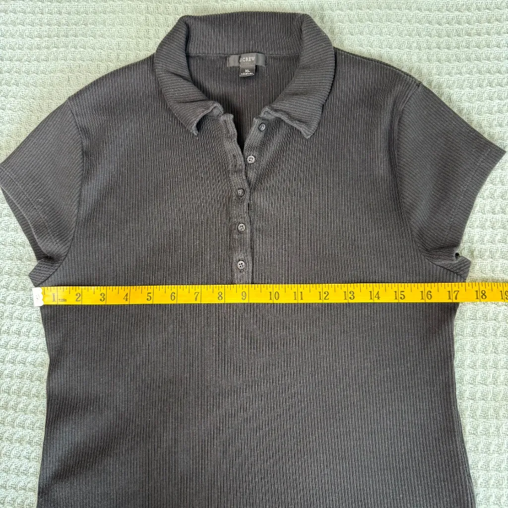 J.Crew Vintage Rib Polo Shirt Womens XL Extra Large Black Top Blouse BH923 - Image 6