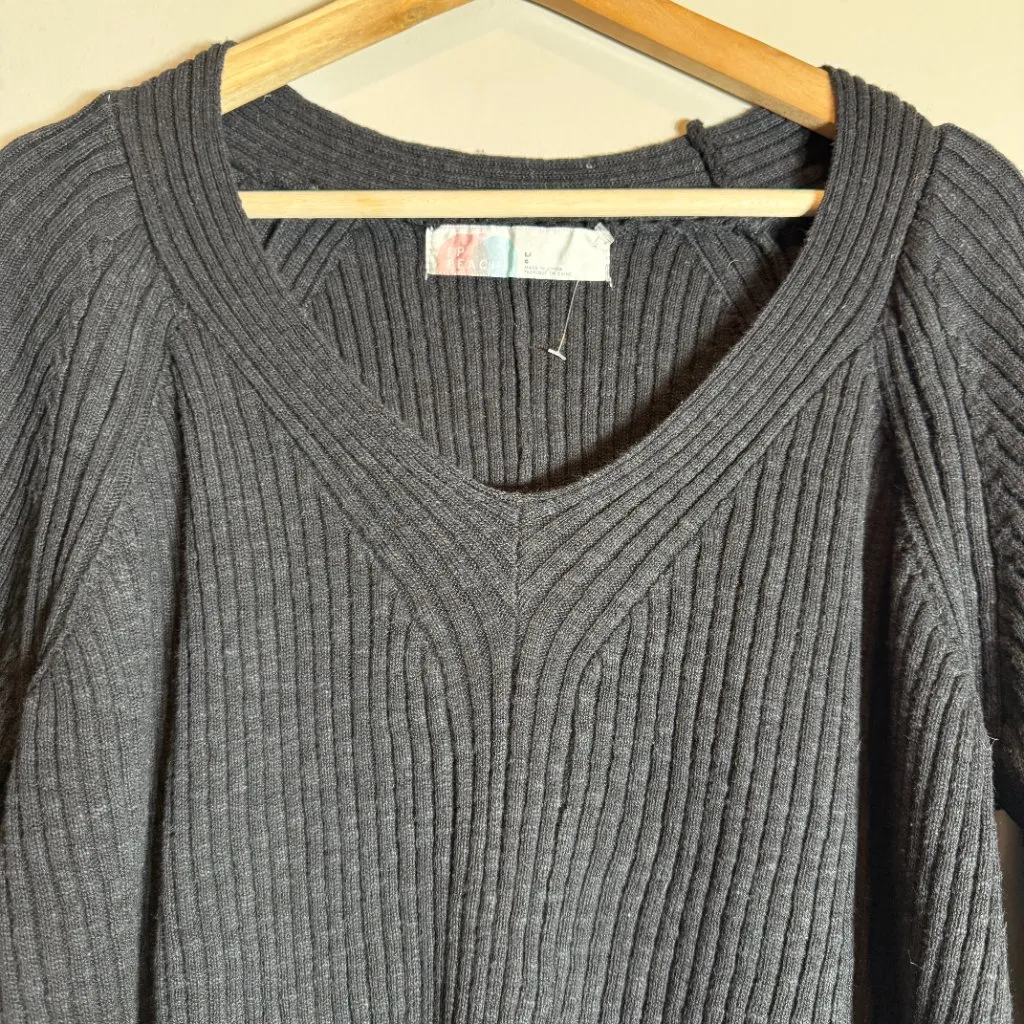 Free People FP Beach Justine V-Neck Sweater Women's Large Black Boho Knit NWOT - Image 7