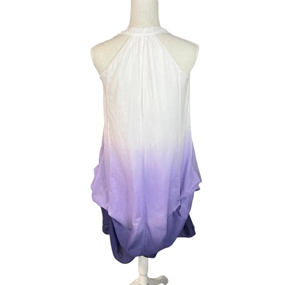 Sisley purple Ombre Bubble hem mini Dress Cotton summer sleeveless resort wear Size M - Image 8