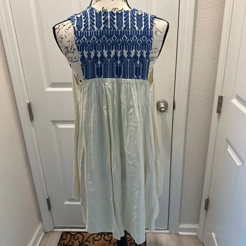 Judith March Cream dress with Blue Embroidery and Colorful Tassels - Image 4